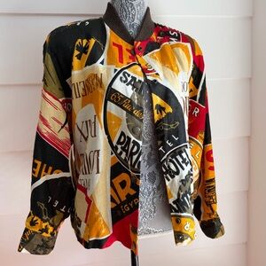 Vintage Linen Travel Collage Bomber Jacket size M